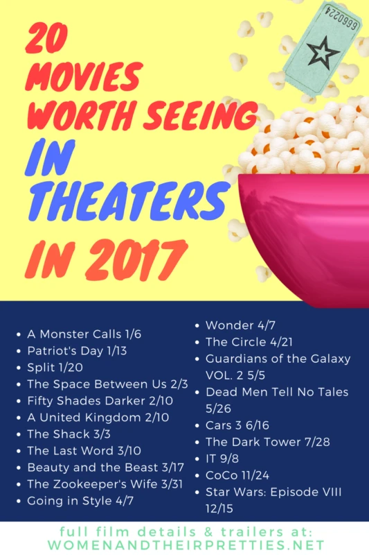 Since last year, I've mulled over the list of 2017 movies. You may have noticed my wildly popular post: Movies Based On Books Coming in 2017. I'm super excited about the potential for 2017. These are the movies I think are worth seeing in theaters this year. You're welcome to grab this movie calendar free printable for your refrigerator to keep track of these big films of 2017.