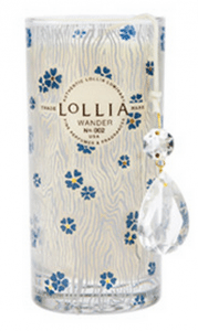 Delicate blue blossoms with Real Gold accents drift across a background of captivating wood grain. Complete with Lollia’s iconic hanging cut glass crystal. Soy wax blend.