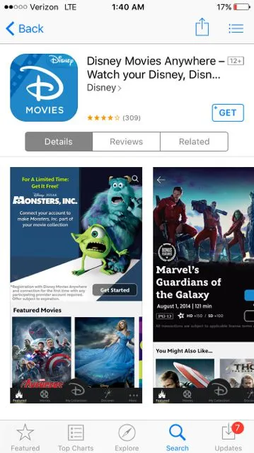 Disney Movies Anywhere Apple iOS app