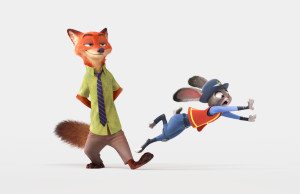 ZOOTOPIA – Pictured (L-R): Nick Wilde, Judy Hopps. "It's a nod to the great Disney animated animal films we all grew up with, but with a funny, contemporary twist," said director Rich Moore (“Wreck-It Ralph,” “The Simpsons”). "Our artists and animators did tons of research to integrate true animal behaviors into each of our characters. The world of Zootopia is fantastic, infused with international flavor that will be relatable to everyone.” ©2015 Disney. All Rights Reserved.