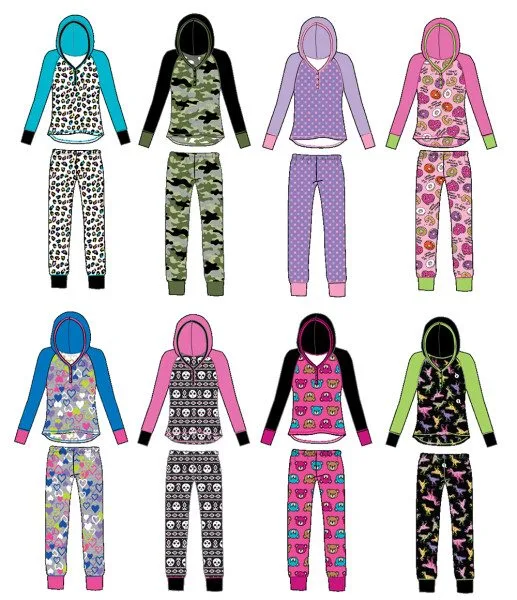 Printed long-sleeved hooded pajama set
