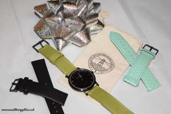 Shore Projects Women Watch Set Black Green Polka Dot