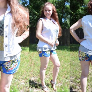 OOTD Pineapple floral shorts and white denim vest