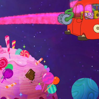 When Home- Adventures with Tip & Oh premieres on Netflix July 29, Tip and Oh zoom past a moon made of sugar as they journey to the grand Gorg Birthday celebration.