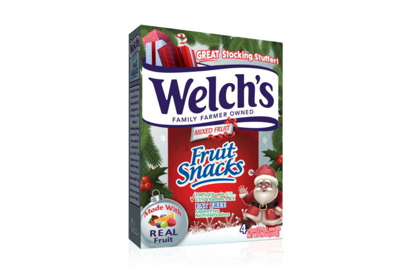 The Welch's® Fruit Snacks Christmas themed box is the perfect snack for any stocking. Available in a 4-count box, it is the perfect stocking stuffer for anyone. Moms and Dads will love that every pack is made with REAL Fruit, is Fat-Free, Gluten-Free, contains No Preservatives and kids will love snacking on these as they open their gifts! Welch's® Fruit Snacks feature fruit as the first ingredient, so they taste delicious!