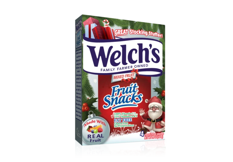 The Welch's® Fruit Snacks Christmas themed box is the perfect snack for any stocking. Available in a 4-count box, it is the perfect stocking stuffer for anyone. Moms and Dads will love that every pack is made with REAL Fruit, is Fat-Free, Gluten-Free, contains No Preservatives and kids will love snacking on these as they open their gifts! Welch's® Fruit Snacks feature fruit as the first ingredient, so they taste delicious!