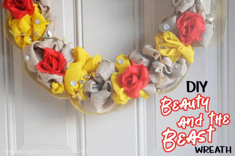 Use this Disney Wreath tutorial to make your own DIY Beauty and The Beast Wreath. It's a burlap wreath, but super cute!