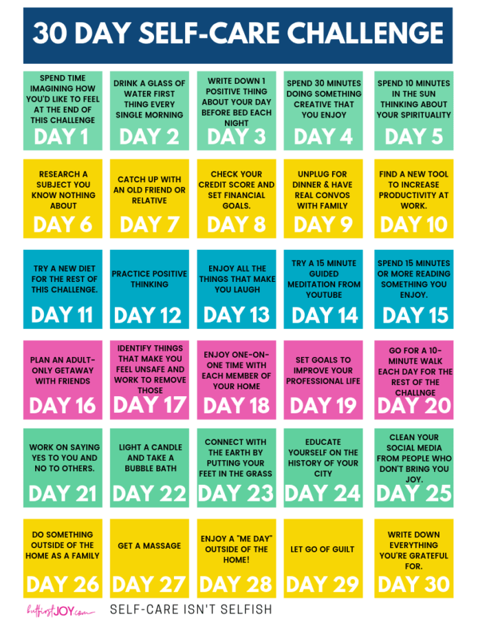 30 Day Self-Care Challenge Calendar Download