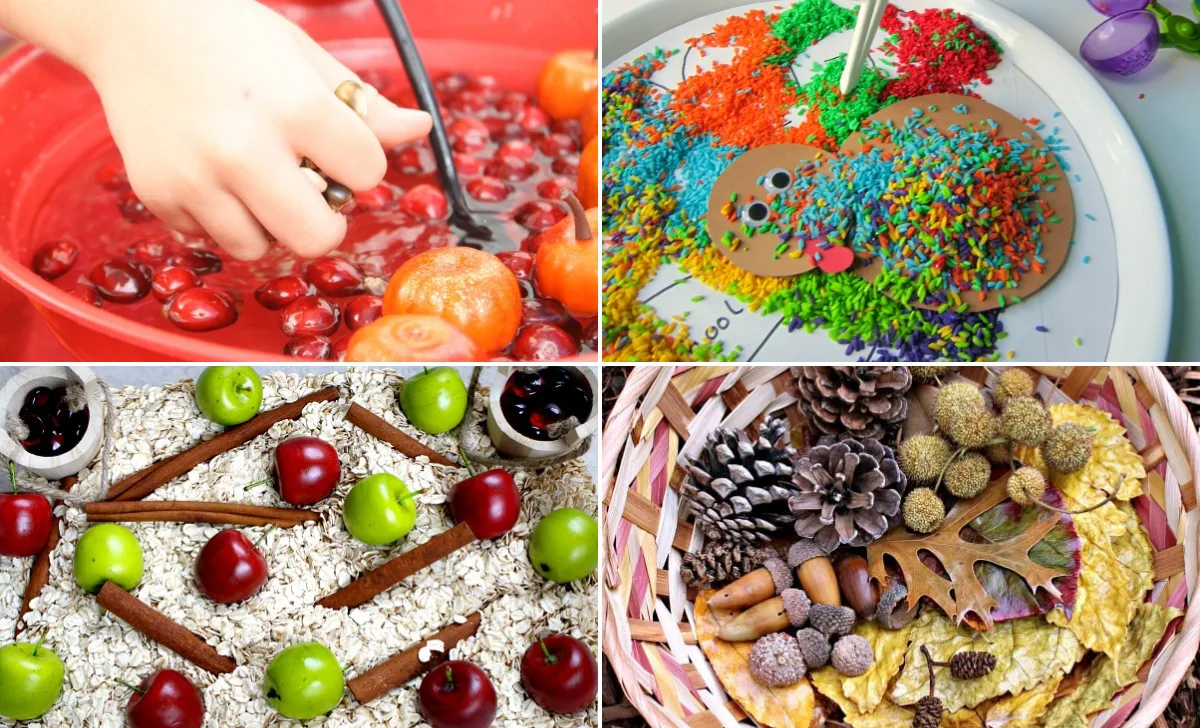 These fall sensory bins will help the little ones to get in the seasonal spirit and will allow you to teach them new words, scents, and more!