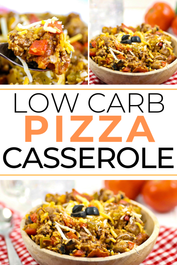 A low carb pizza casserole is the perfect way to stay on the Keto diet but still enjoy the things you love. Serve this on a busy week night for the family.