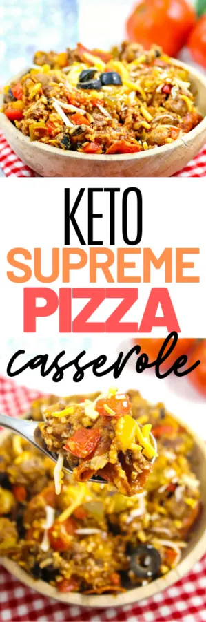 A low carb pizza casserole is the perfect way to stay on the Keto diet but still enjoy the things you love. Serve this on a busy week night for the family.