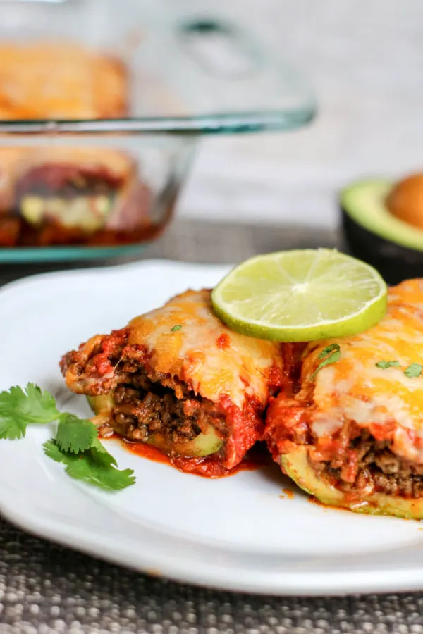 Zucchinis Stuffed with Beef and Enchiladas sauce