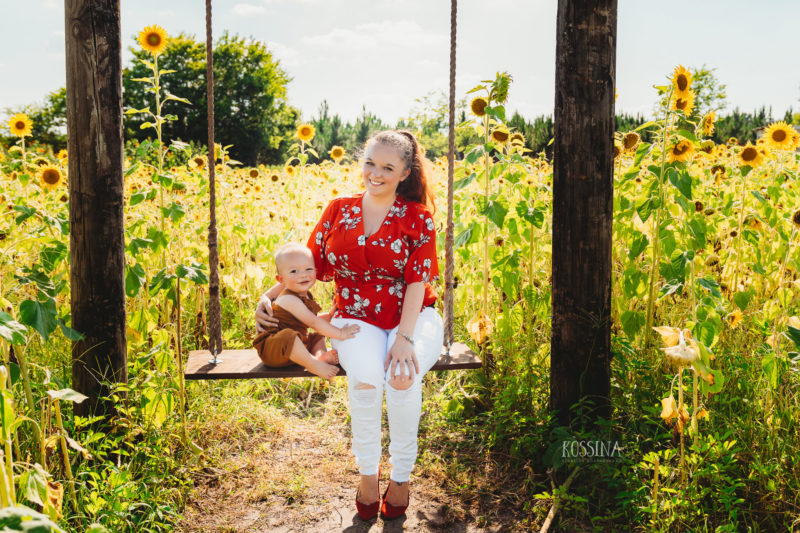 Mother and Son Flower Field