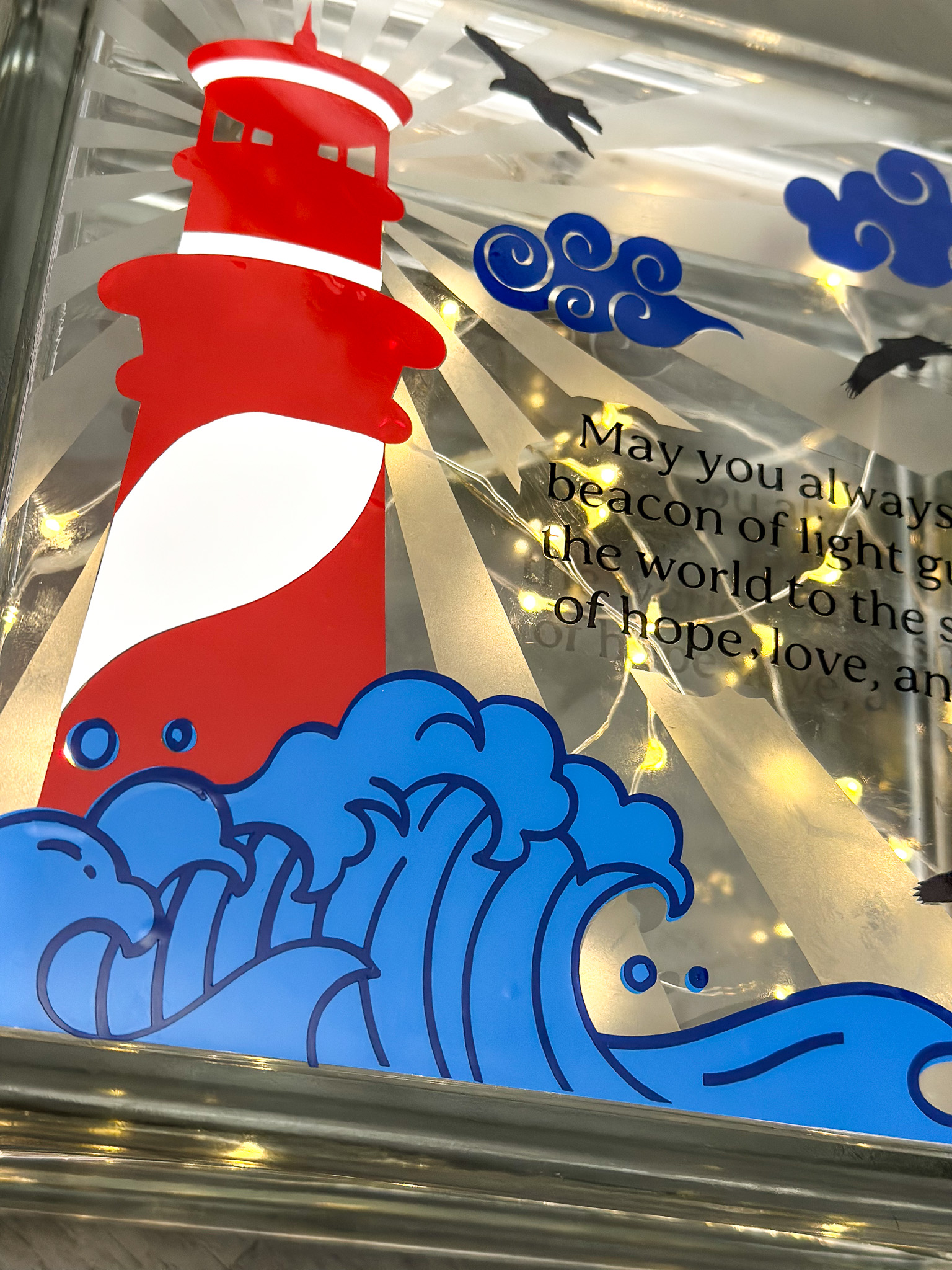 DIY Cricut Teacher Gift Lighthouse Glass Block But First, Joy