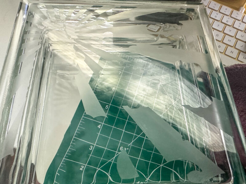 etching light rays onto glass block lighthouse gift