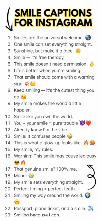 list of instagram smile captions